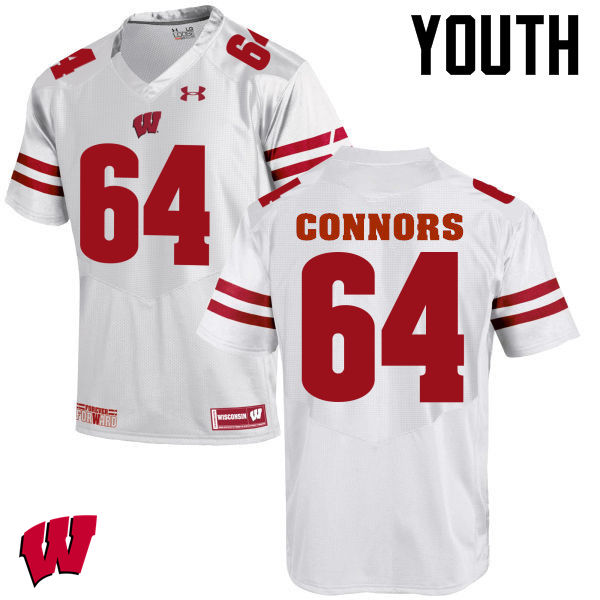 Youth Wisconsin Badgers #64 Brett Connors College Football Jerseys-White - Click Image to Close